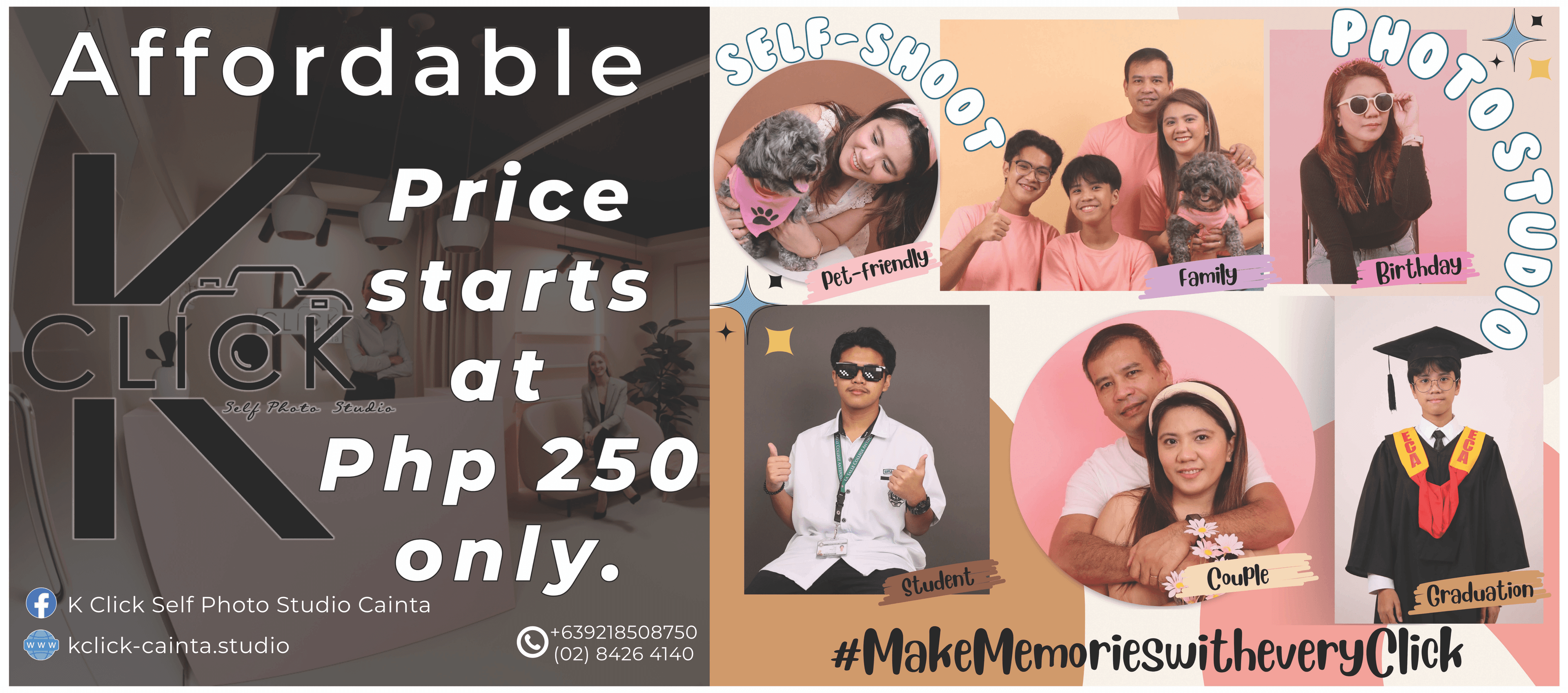 K Click Binangonan Photography Studio - Professional photoshoot examples including family, pet-friendly, birthday, and graduation sessions